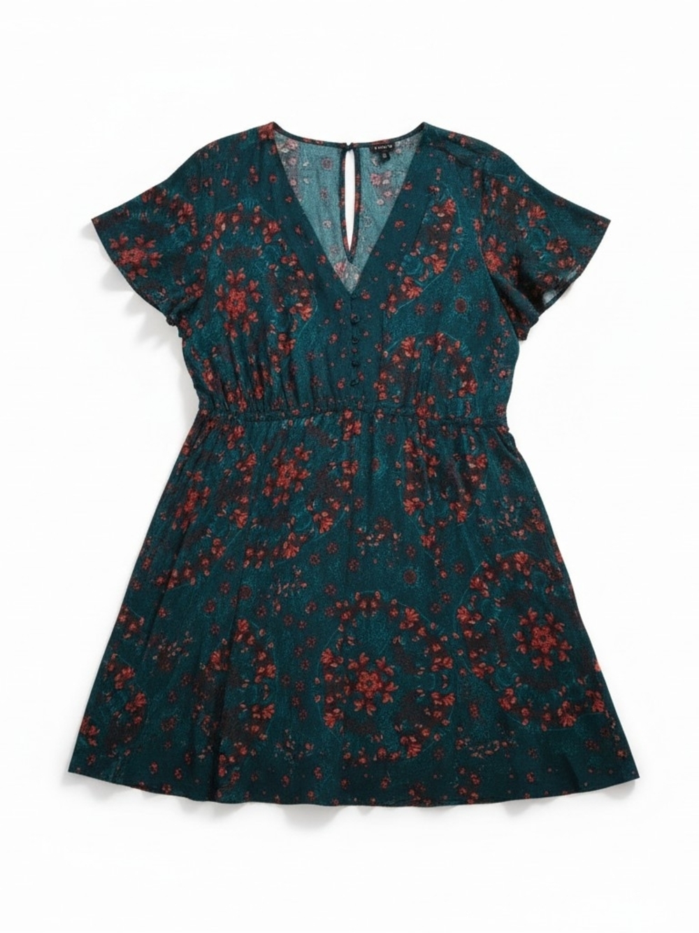 Women's Teal Floral V-Neck Dress